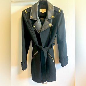 Michael Kors wool peacoat trench coat with gold hardware and belt